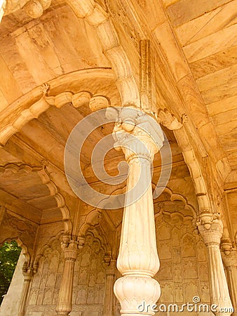 Colourful Old Architecture inside Red Fort in Delhi India during day time, Famous Red Fort inside view Stock Photo