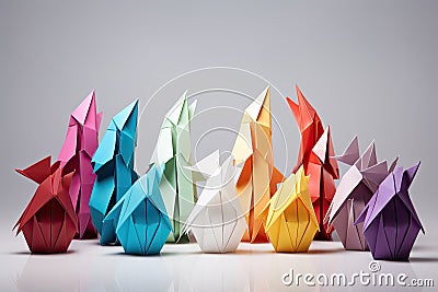 colourful origami paper sculptures. the origami art Stock Photo