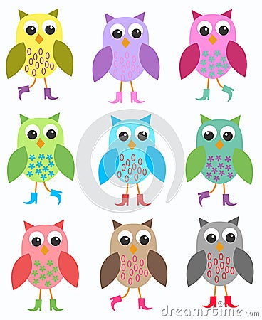 Colourful owls Vector Illustration