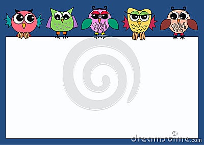 Colourful owls holding a sign Vector Illustration