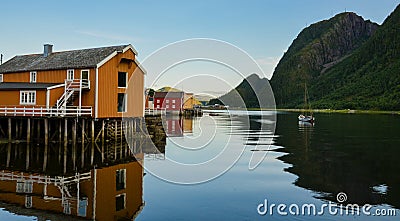 Colourful picturesque wooden houses in Sjogata, Mosjoen, Nordland, Northern Norway Stock Photo