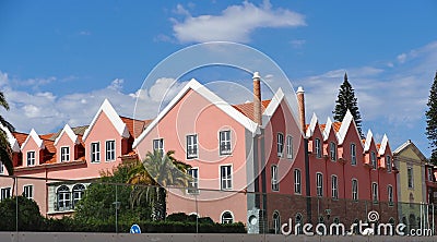 Colourful Pink And White Houses In Cascais Portugal Stock Photo