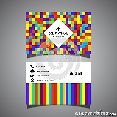 Colourful pixel business card design Vector Illustration