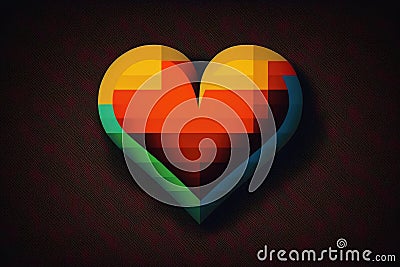 Colourful pixel heart on black background, created using generative ai technology Stock Photo