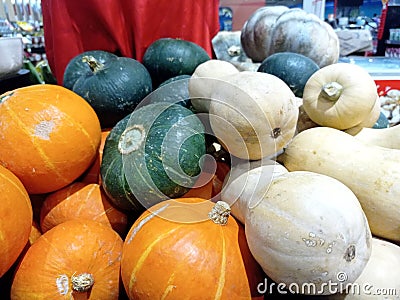 Colourful pumpkin on fuits market Stock Photo