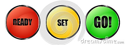 Colourful ready set go buttons Vector Illustration