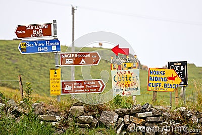 Colourful road signs, Doolin, Ireland Editorial Stock Photo