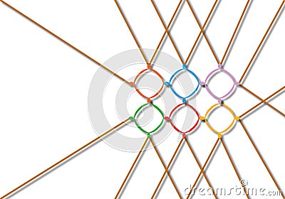 Colourful ropes that are linked together, concept working team unity. Stock Photo