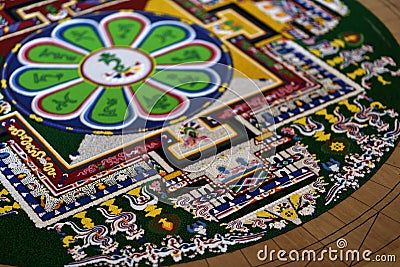 Details of colourful sand Mandala. Stock Photo