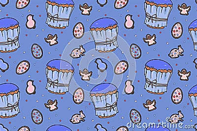 Colourful seamless Easter cakes pattern Stock Photo