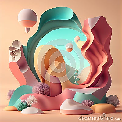 Colourful Simple Organic Shapes in pastel tones that represent mindful living Generative AI Illustration Stock Photo