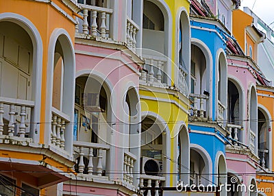 Colourful sino portuguese architecture in old town Phuket Stock Photo