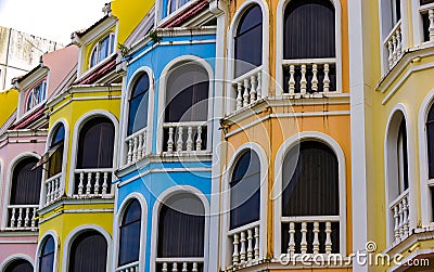 Colourful sino portuguese architecture in old town Phuket Stock Photo