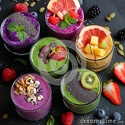 colourful smoothies made with superfoods Stock Photo