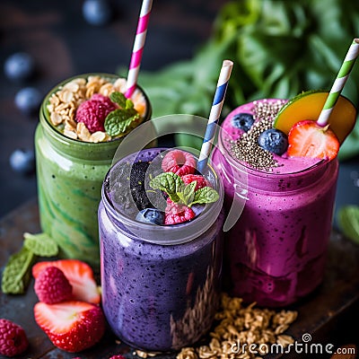 colourful smoothies made with superfoods Stock Photo