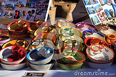 Souvenirs at market stall in Nice, France Editorial Stock Photo