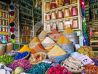 Colourful spices souk at medina, marrakech, morocco Editorial Stock Photo