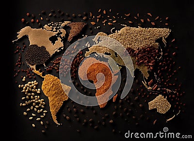 Colourful spices world map Stock Photo