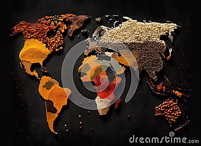 Colourful spices world map Stock Photo