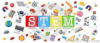 Colourful STEM education logo with learning elements Vector Illustration