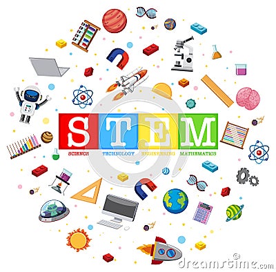 Colourful STEM education text icon Vector Illustration