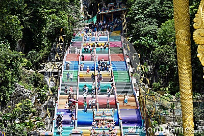 Colourful steps at Batu Caves temple in Malaysia, Beautiful coloured steps at hindu religion Batu Caves temple Editorial Stock Photo