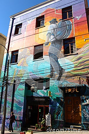 Colourful street Graffiti Valparaiso in Chile. Editorial Stock Photo