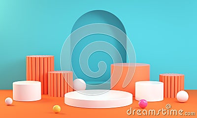 Colourful Summer Podium Display, Step Geometry Shape, For Presentation Products, Abstract Background 3d Rendering Stock Photo