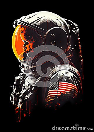 Colourful Surreal Americal Astronaut on a dark planet Generative AI Illustration Stock Photo