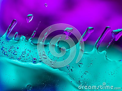 Colourful surreal psychedelic abstract liquid background. Water and oil drops with small air bubbles Stock Photo