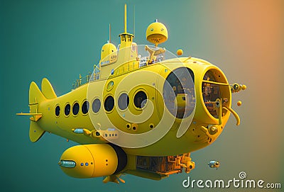 Colourful Surreal Yellow Submarine Generative AI Illustration. Stock Photo