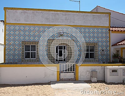 Tiled House On Ilha De Culatra Portugal Stock Photo