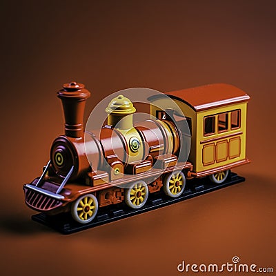 A colourful toy train on a red background Stock Photo