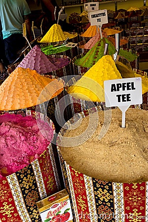 Colourful Turkish fruit flavoured tea Editorial Stock Photo