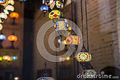 Colourful turkish mosaic lamps oriental traditional light Stock Photo