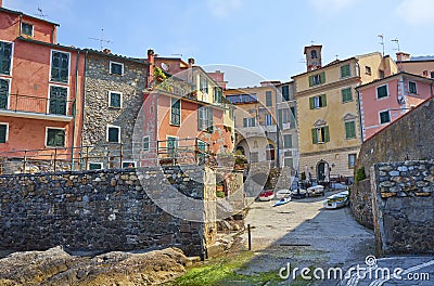 Colourful Typical Medieval Houses Of Tellaro - Liguria - Italy Stock Photo