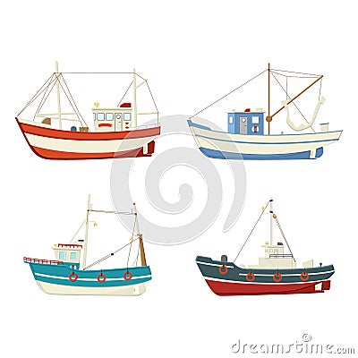 Colourful vector fishing boats Vector Illustration