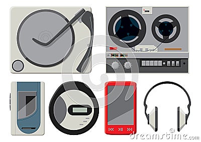 6 colourful vector music players Vector Illustration