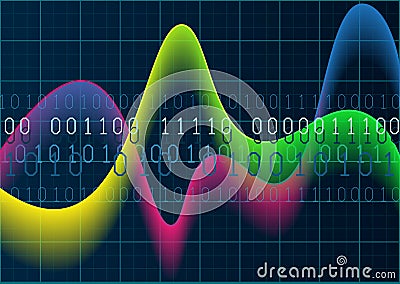 Colourful waves and numbers on blue grid background. Vector EPS10 Vector Illustration