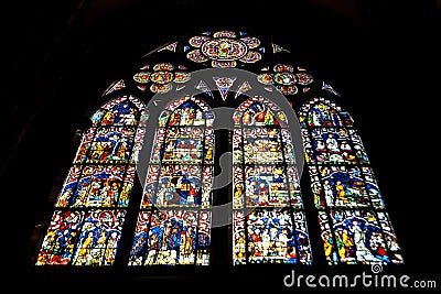 The colourful window of Cathedrale Notre-Dame Editorial Stock Photo