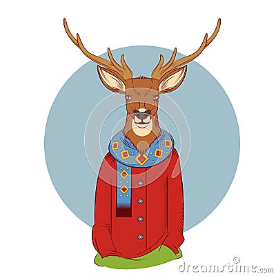 Colourful winter deer Vector Illustration