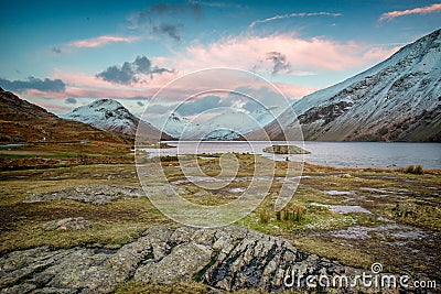 Colourful winter evening at Wastwater, Lake District Stock Photo