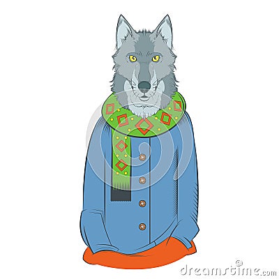 Colourful winter wolf Vector Illustration
