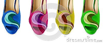 The colourful woman shoes isolated on white Stock Photo
