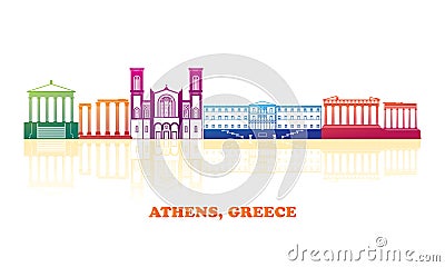 Colourfull Skyline panorama of city of Athens, Greece Vector Illustration