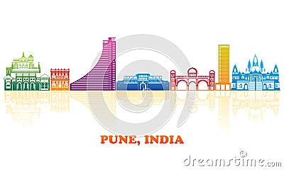Colourfull Skyline panorama of city of Pune, India Vector Illustration