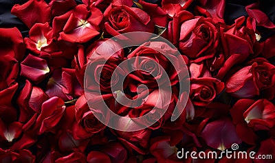 Colourfull spring sett up with red roses Stock Photo