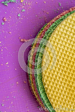 Colourfull waffles. Textured abstract background. Close up. Flat lay Stock Photo