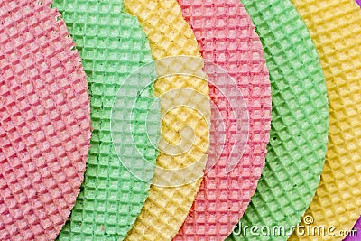 Colourfull waffles. Textured abstract background. Close up. Flat lay Stock Photo