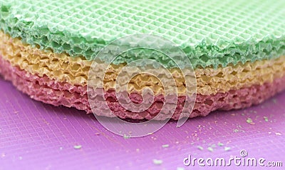 Colourfull waffles. Textured abstract background. Close up. Stock Photo